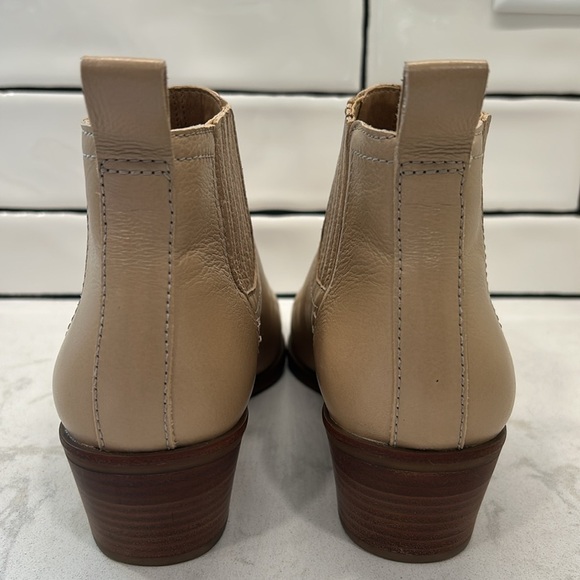 LUCKY BRAND Idola Beige Western Square Toe Stacked Heel Leather Booties 8 - Picture 9 of 16